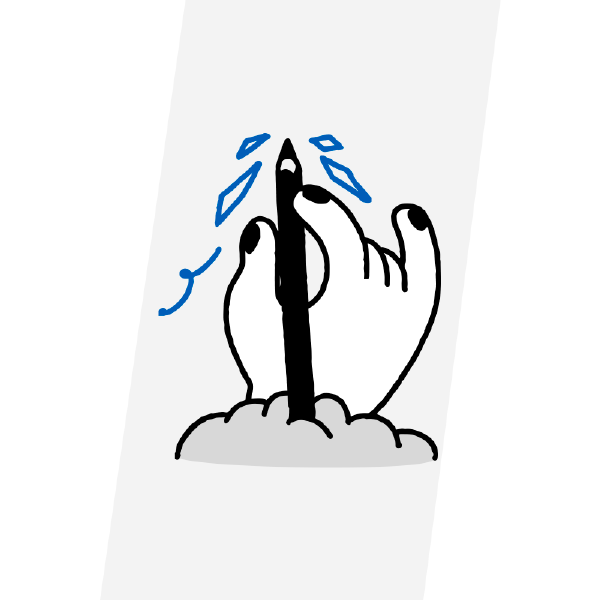 Ilustración de líneas: una mano sujeta una balanza equilibrada.