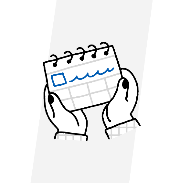 Ilustración de líneas: una mano revisando el calendario fiscal del año.